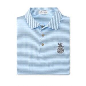 *SOLD Peter Millar Summer Comfort Polo Men M Shirt Striped Blue Embroidered Logo